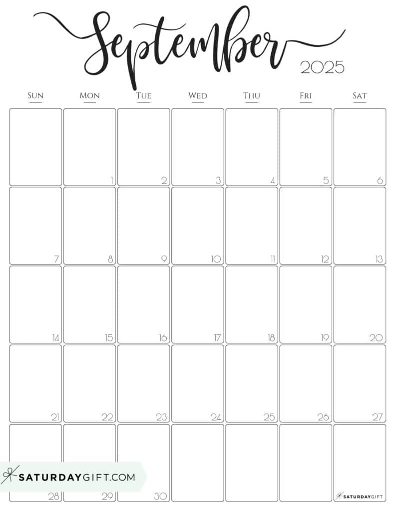 September 2025 Calendars - 23 Cute Free Printable Pdfs | Saturdaygift - September 2025 Calendar Vertical