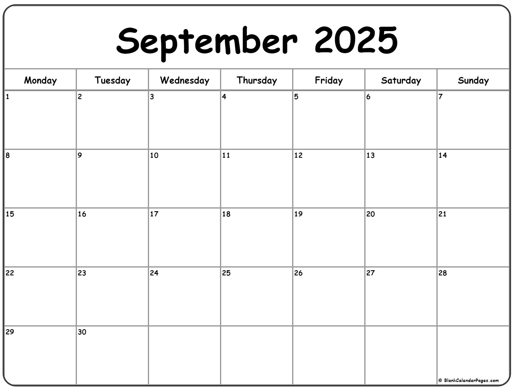 September 2025 Monday Calendar | Monday To Sunday - September 2025 Calendar Monday to Sunday