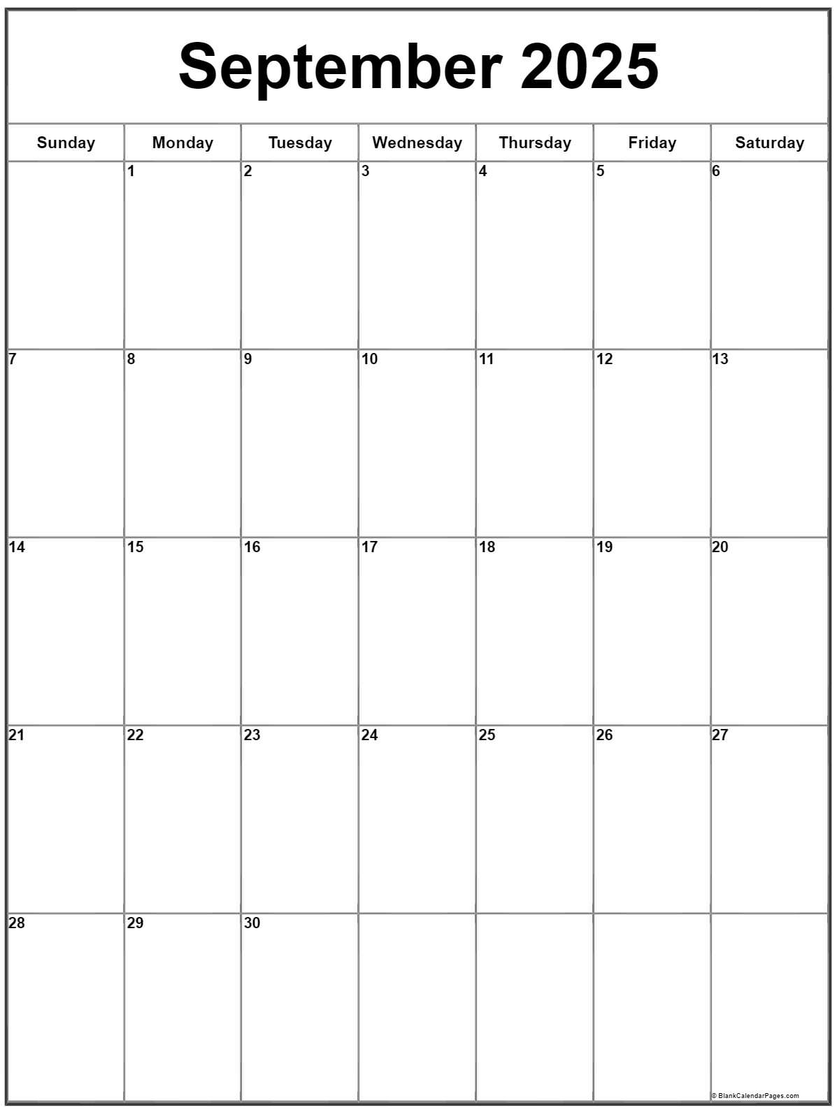 September 2025 Vertical Calendar | Portrait - September 2025 Vertical Calendar Printable