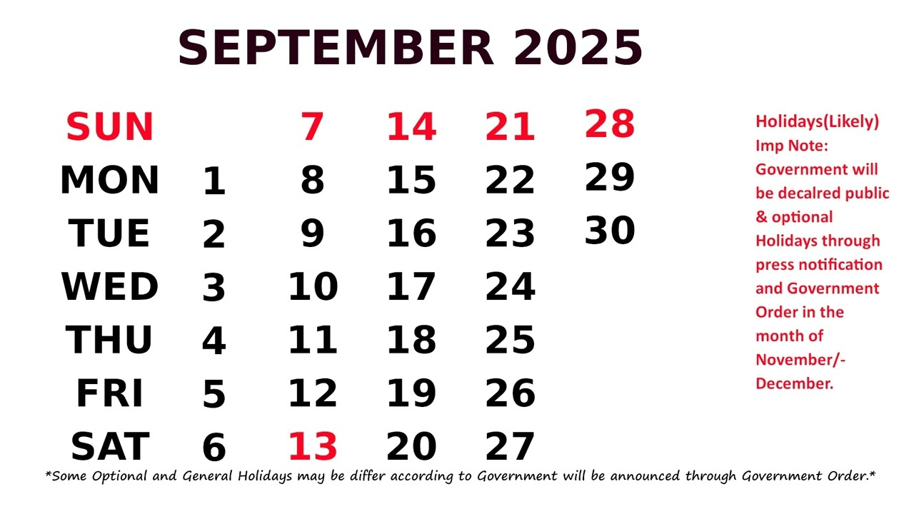 September Calendar 2025 - September 2025 Calendar With Holidays