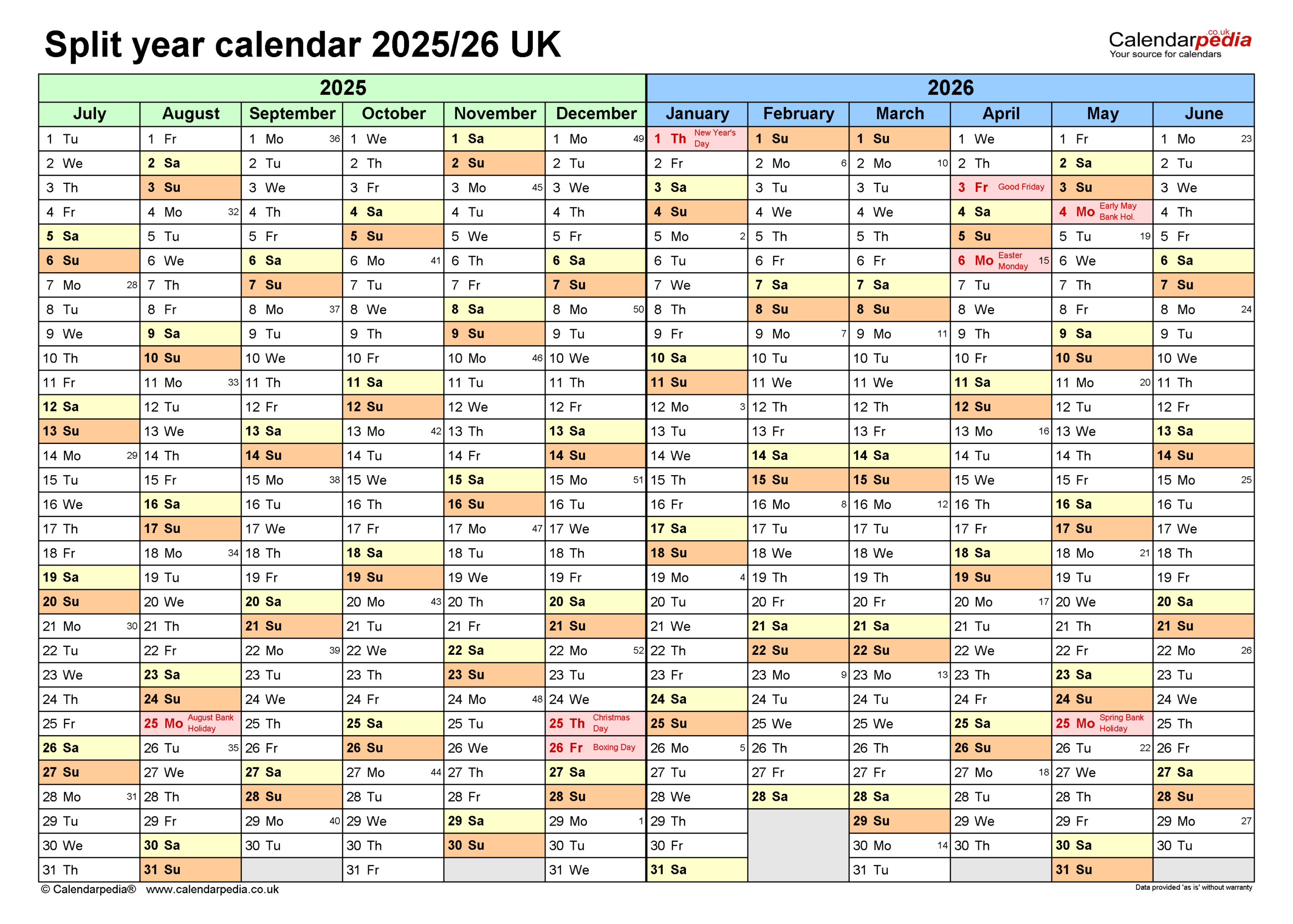 Split Year Calendars 2025/26 Uk (July To June) For Pdf - Calendar September 2025 To July 2026