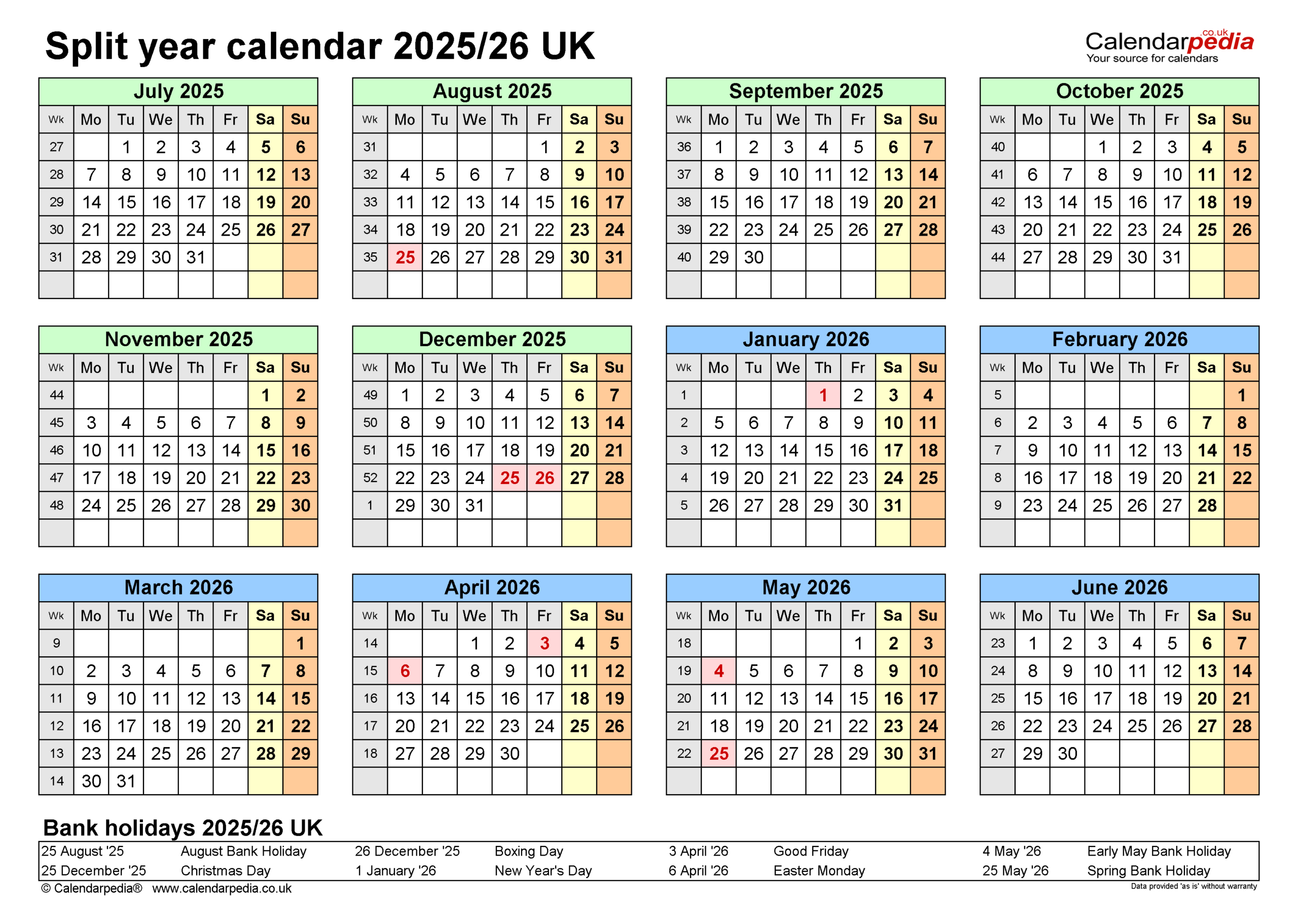 Split Year Calendars 2025/26 Uk (July To June) For Pdf - Year Calendar September 2025-July 2026