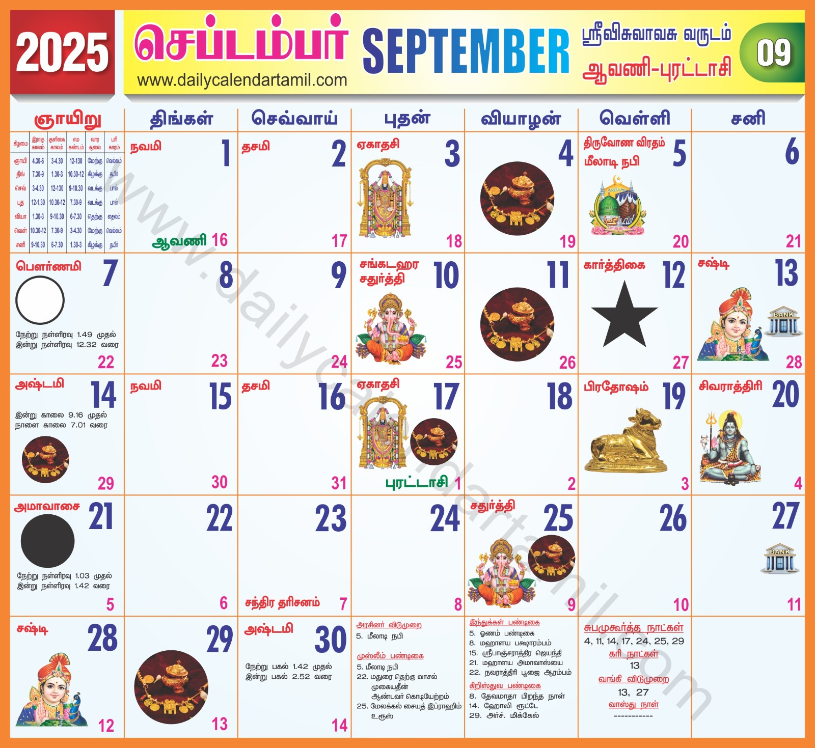 Tamil Calendar September 2025 | செப்டெம்பர் 2025 - September Daily Calendar 2025 Tamil