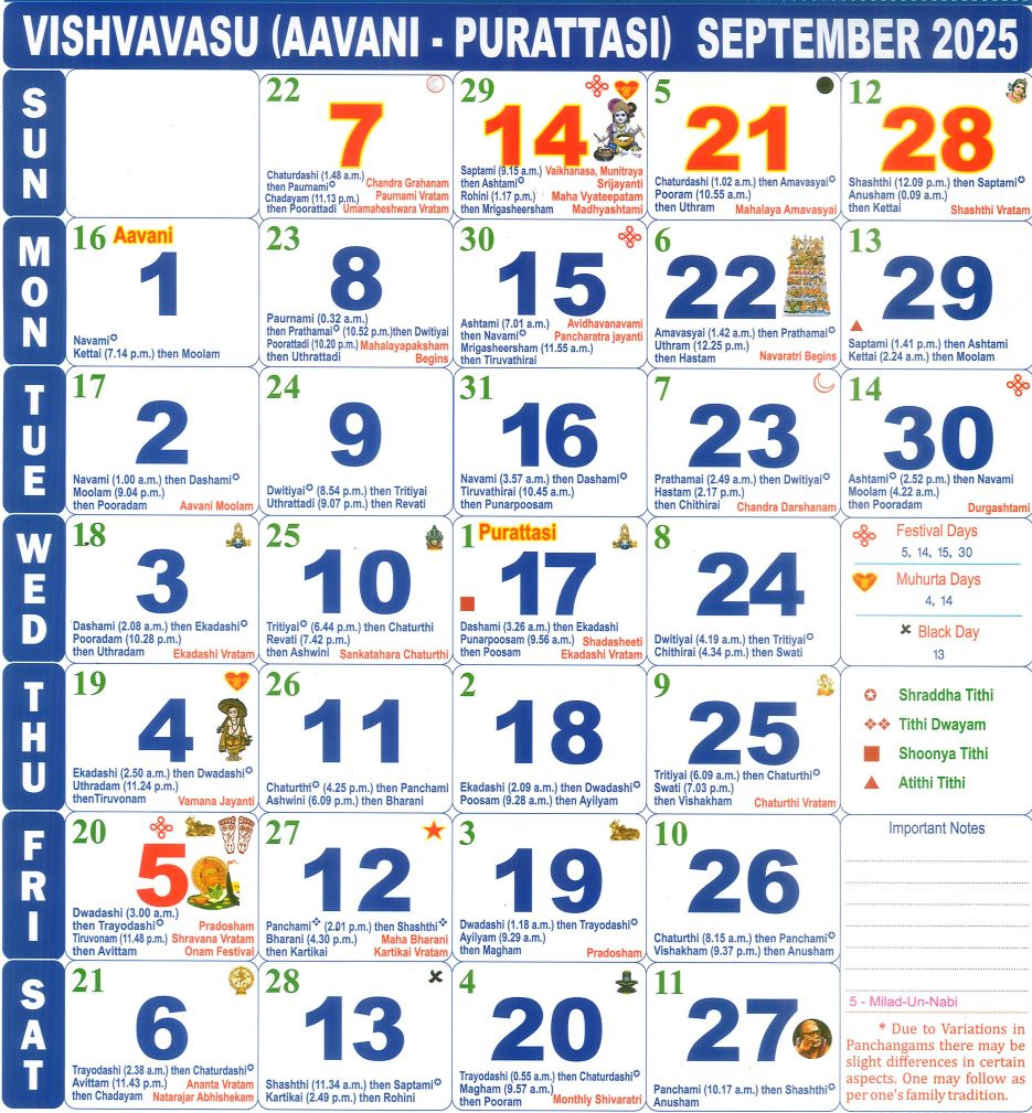 Tamil Calendar September Month , 2025 - September Daily Calendar 2025 Tamil
